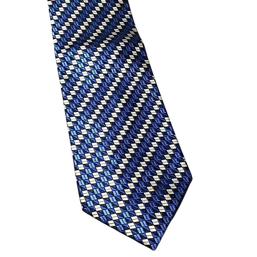 Bruno Piattelli Silk Necktie Geo Classic Preppy Office Business Blue Yellow USA